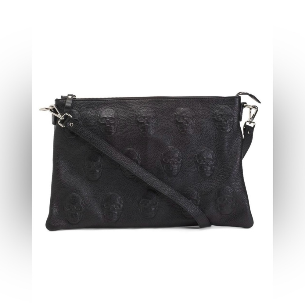 IO Pelle/Black Crossbody Bag/Skull Embossed Bag/Italian Leatherπ» π - Picture 6 of 15
